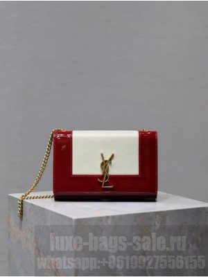SAINT LAURENT KATE SMALL IN CANVAS AND LEATHER 742580 WHITE AND RED