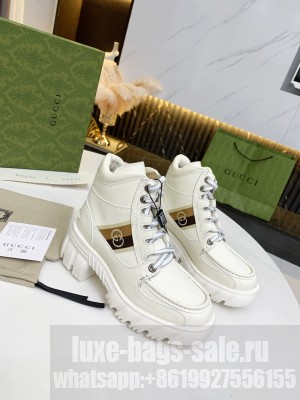 Gucci Women's ankle boot with Interlocking Lace-up closure White 2021 Collection