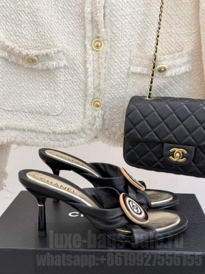 Chanel Black 7.5cm Lambskin CC Slide Sandals