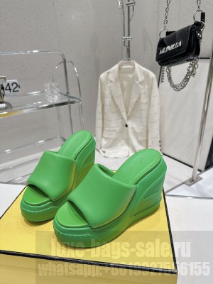 Fendi Fashion Show 14cm Heel First Wedge Slide Sandal Green