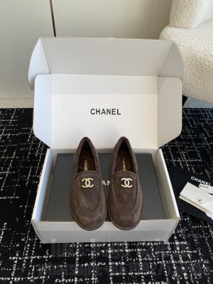 Chanel Women's Suede Leather With Shearling Loafers 2024 Coffee