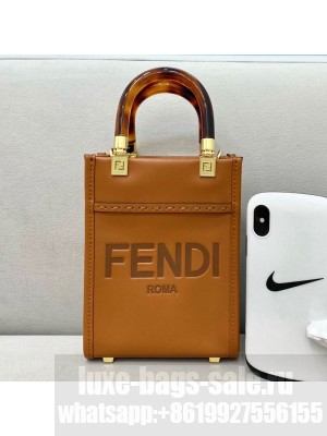 Fendi Sunshine Leather Mini Shopper Tote Bag Brown  2021 Collection