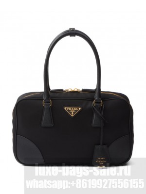 Prada Fever-Edition recycled nylon and Safiano leather double handle bag Black