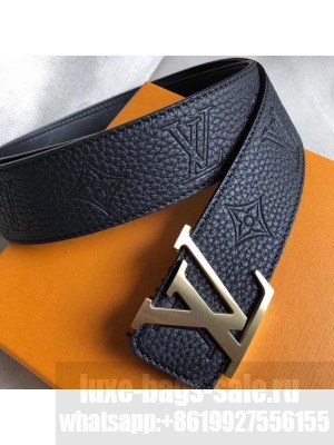 Louis Vuitton Grained Calfskin Monogram Embossed Reversible Belt 40mm Black/Gold 2019 Collection