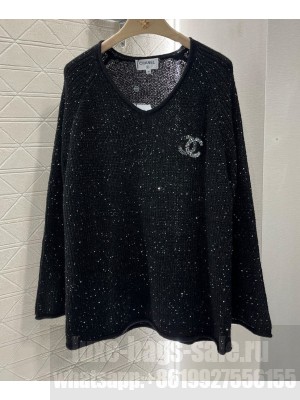 Chanel Women's Wool Yarn Sweater Black