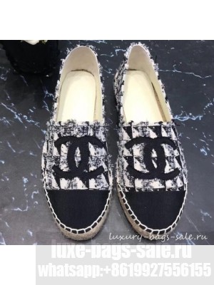 Chanel CC Logo Tweed Fabric Espadrilles G34436 Black 2019