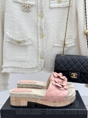 Chanel Calfskin Platform Slides Sandal 4cm with Camellia Pink 2025