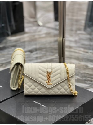 SAINT LAURENT MONOGRAM CHAIN WALLET IN MIX MATELASSE GRAIN DE POUDRE EMBOSSED LEATHER 620280 BEIGE&GOLD