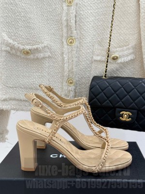 Chanel Lambskin Sandals 8.5cm with Chain and Heart G46109 Beige