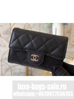 Chanel Classic Small Card Holder AP0214 Grained Calfskin Black/Silver
