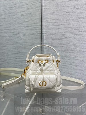 Dior Caro Nano Bucket Bag Macrocannage Lambskin S5250 white