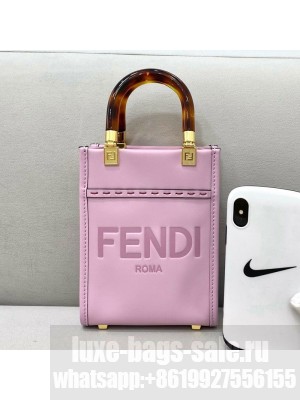 Fendi Sunshine Leather Mini Shopper Tote Bag Pink  2021 Collection