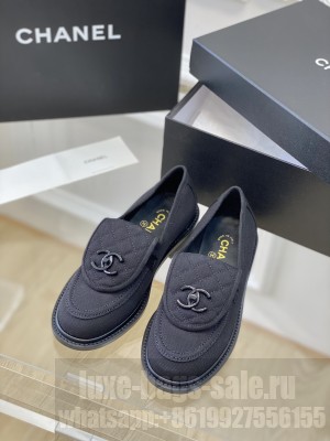 Chanel Canvas Loafers with Matte CC Foldover Black