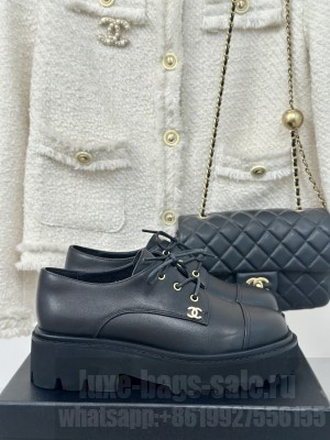 Chanel Women's Lace-up Calfskin Moccasins Loafer Black 2024