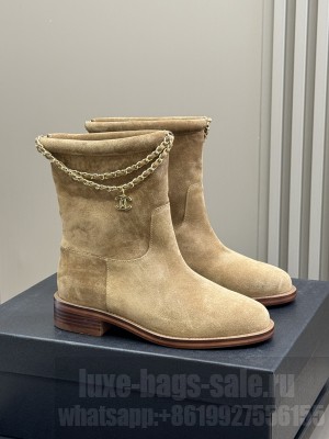 Chanel Suede 3.5cm with Dropped Chain Ankle Boots Beige