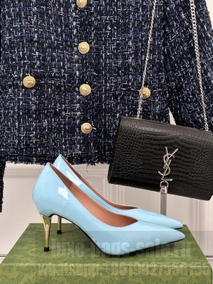 Gucci women's 8.5cm Metal effect heel Pointed toe Pump Blue