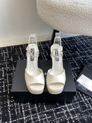 Chanel Platform 4cm Heel 12cm Calfskin Sandals White