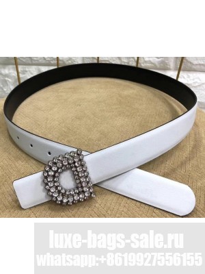 Dior Width 3cm Crystal D Buckle Belt White
