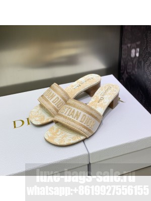 Dior Dway Heeled Slide Sandals 4cm in Cotton Embroidered 2023 Collection 019