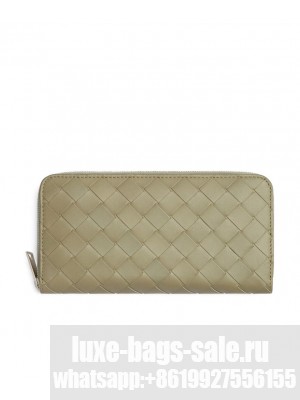 Bottega Veneta Intrecciato Zip Around Wallet Khaki