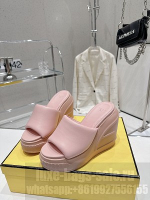 Fendi Fashion Show 14cm Heel First Wedge Slide Sandal Light Pink