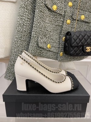 Chanel Heel 6.5cm Chain Pumps White Spring 2022 Collection