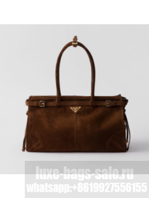 Prada Large suede handbag 1BA433 Cocoa Brown
