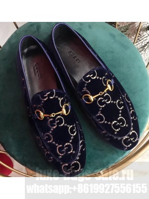 Gucci Women's Horsebit Loafer GG Velvet Blue