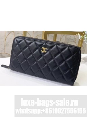 Chanel Classic Long Zipped Wallet 31507 Lambskin Black/Gold