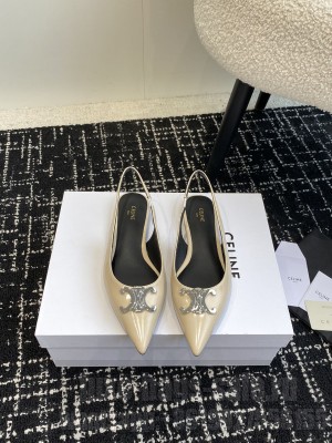 CELINE ALMA TRIOMPHE FLAT SLINGBACK IN GLOSSY CALFSKIN BEIGE