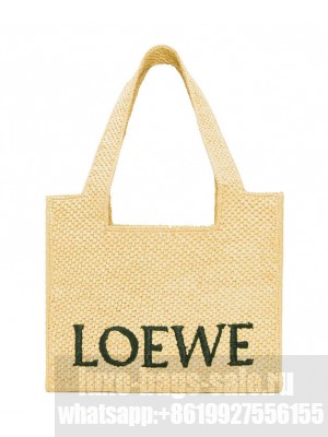 Loewe Medium Font Tote In Raffia Apricot