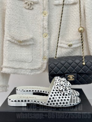 Chanel Dots Leather With Camellia Slide White