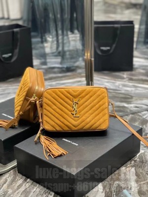 Yves Saint Laurent LOU CAMERA BAG IN QUILTED SUEDE AND SMOOTH LEATHER 520534 brown