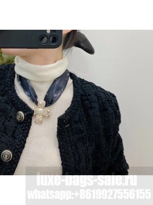 Chanel Silk Pearl Cross Necklace AB5355 Black/Pink/White Spring/Summer 2021 Collection