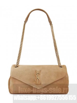 Saint Laurent Calypso Small Suede Shoulder Bag Fawn