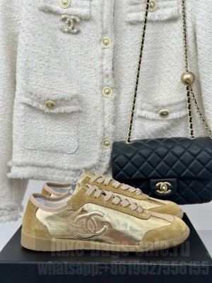 Chanel Calfskin & Suede G45996 Gold Sneakers 2024 