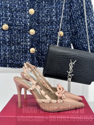 VALENTINO ROCKSTUD BOW SLINGBACK BEIGE PATENT LEATHER PUMP 80MM