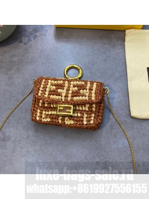 Fendi Woven Raffia Nano Baguette Charm Brown 2021 Collection