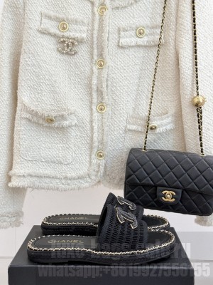 Chanel CC Logo Rope Soled With Chain Slide Flat Black 2025 
