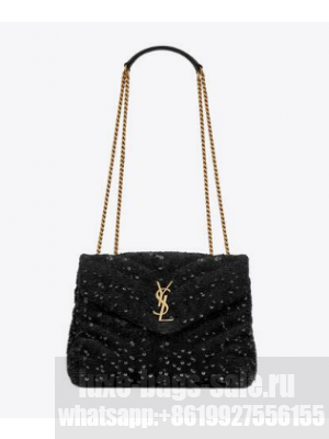 SAINT LAURENT LOULOU SMALL CHAIN BAG IN QUILTED Y LEATHER SATIN AND SEQUINS 494699 black