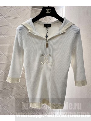 Chanel Women's Half-zip Knit Top White