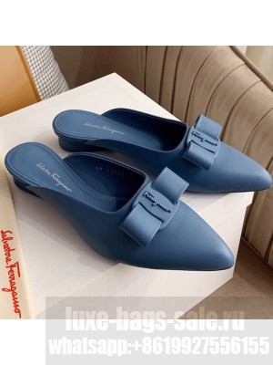 Salvatore Ferragamo Viva Lambskin Bow Mules Blue Spring/Summer 2021 Collection