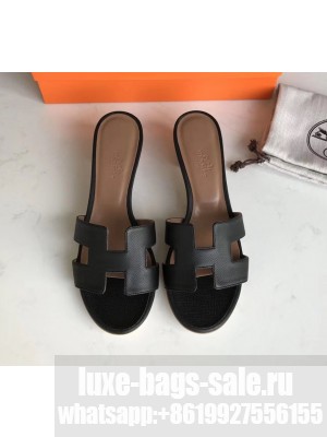 Hermes Heel 5cm Oasis Slipper Sandals in epsom Leather black/brown