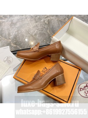 Hermes High heel loafer signature "H" Brown 2021 Collection