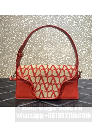 VALENTINO V-logo LOCO sheepskin and fabric handbag 2560 red