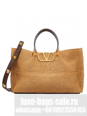 Valentino Medium Shopping Bag In Synthetic Raffia Mauve
