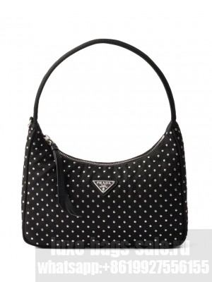 Prada Re-Edition Re-Nylon Mini Bag With Studs 1BC515 Black