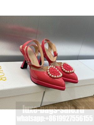 DIOR ROSE PUMP Pink Patent Calfskin and White Resin Pearls
