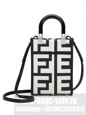 Fendi Mini Sunshine Shopper Two-tone printed leather Fendi Roma Capsule Mini-bag 8BS051 Black