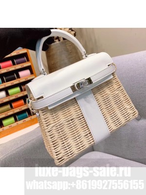 Hermes Mini Kelly Picnic Bag in Rattan White